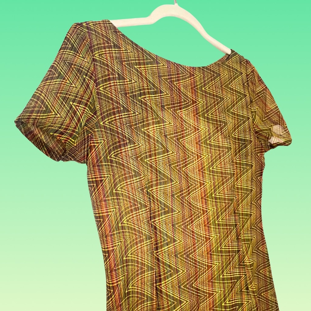 Funky Zigzag Rainbow Print Maxi Dress – Size M – Vintage 90s/00s Vibes